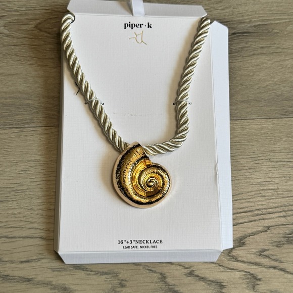 Piper K Jewelry - Piper K Gold Nautilus Shell Statement Necklace Champagne Twisted Cord 16+3 Inch